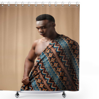 Personality  Sexy Naked Tribal Afro Man Covered In Blanket Posing Isolated On Beige Shower Curtains