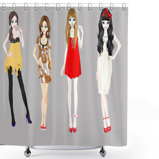 Personality  Four Vector Girls Shower Curtains