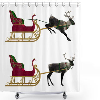 Personality  Reindeer With Sleigh Shower Curtains
