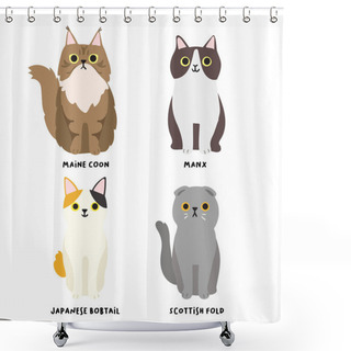 Personality  Set Of Adorable Cat Breeds In Flat Style : Vector Illustration Shower Curtains