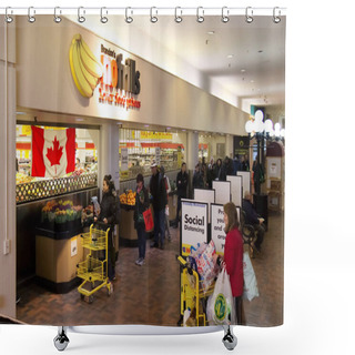 Personality  Vancouver, Canada - Mar 20,2020: People Are Lining Up To Enter No Frills Store Practicing Social Distancing Between Each Other Due To COVID-19.The Number Of People Allowed Into A Store Is Limited Shower Curtains