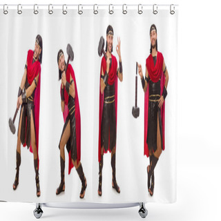 Personality  Gladiator With Hammer Isolated On White Shower Curtains