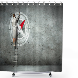 Personality  Business Woman Drawing Compass Shower Curtains