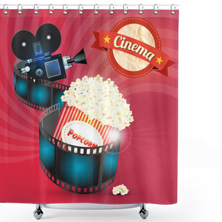 Personality  Box Of Popcorn And Film Reel. Vector Illustration Shower Curtains