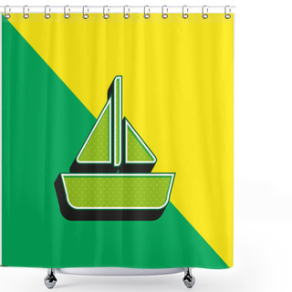 Personality  Boat With A Sail Green And Yellow Modern 3d Vector Icon Logo Shower Curtains