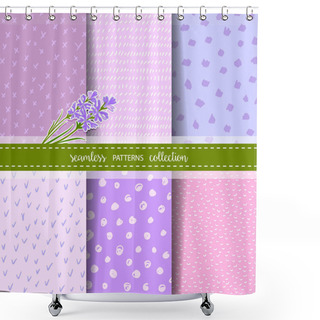Personality  Set Of Six Hand Drawn Seamless Patterns For Lavender Theme Design. Shower Curtains