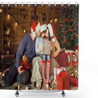 Personality  Parents Give Daughter A Gift While At Christmas. Shower Curtains
