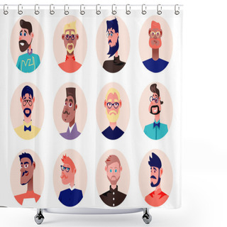 Personality  Hipster People Avatars Isolated Set. Diverse Fashionable Men With Different Stylish Look. Portraits Of Male Mascots With Facial Expressions. Vector Illustration With Characters In Flat Cartoon Design Shower Curtains