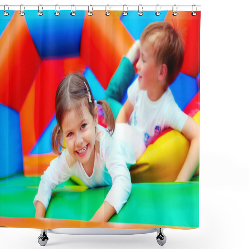 Personality  Happy Kids Having Fun On Playground In Kindergarten Shower Curtains
