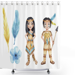 Personality  Watercolor Image Of Indians Woman And Man  Shower Curtains