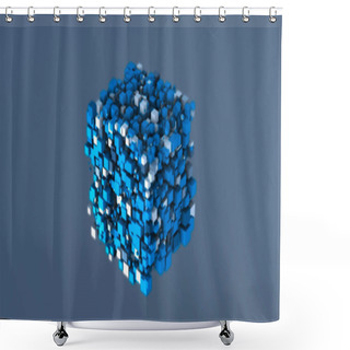Personality  Abstract Colored Blocks. Blue Abstract Cubes Of Different Sizes. Abstract 3D Cubes On A Blue Background. 3D Rendering Shower Curtains