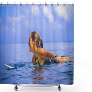 Personality  Surfer Girl On Amazing Blue Wave Shower Curtains