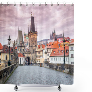 Personality  Lesser Town Bridge Tower At Charles Bridge In Prague With Castle. Shower Curtains