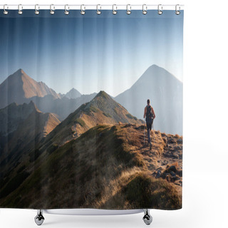 Personality  Hiker In Tatra Mountains Shower Curtains