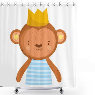Personality  Cartoon Monkey With Crown Animal Portrait Character Shower Curtains
