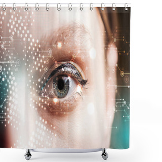 Personality  Close Up View Of Human Eye With Data Illustration, Robotic Concept Shower Curtains