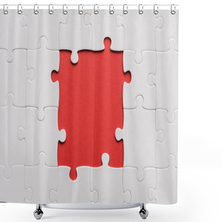 Personality  Top View Of Unfinished White Jigsaw Isolated On Red Shower Curtains
