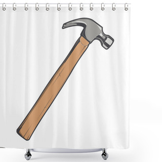 Personality  Wooden Hammer Isolated On A White Background. Color Line Art. Modern Design. Vector Illustration. Shower Curtains