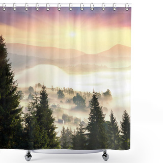 Personality  Misty Mountain Tsunami Shower Curtains