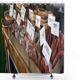 Personality  Cured Sausages For Sale At The Deli Shower Curtains