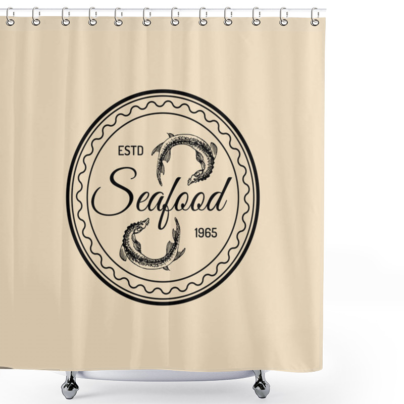 Personality  Vintage Seafood Logo. Shower Curtains