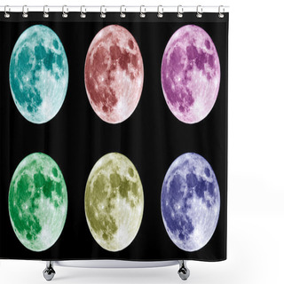 Personality  Colorful Full Moon On Black Compilation Shower Curtains