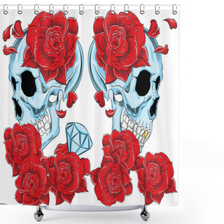 Personality  Ilustration Vector Of Skull With Roses. Shower Curtains
