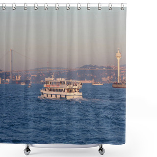 Personality  View To European And Asian Parts Of Istanbul, Suspension Bridge Through Bosphorus Strait From Marmara Sea. Evening Time, Sunny Day. Outdoor Shot Shower Curtains