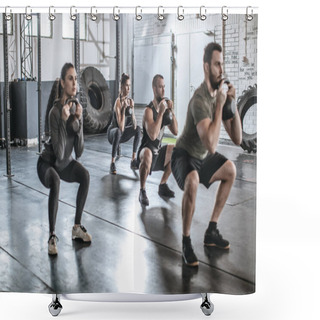 Personality  Sportsmen And Sportswomen Lifting Weights At Gym Shower Curtains
