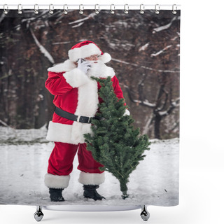 Personality  Santa Claus Standing With Fir Tree Shower Curtains