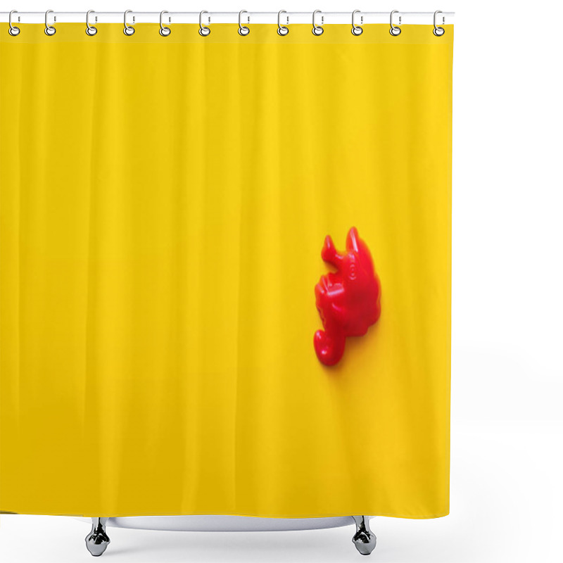 Personality  Top View Of Red Seahorse Toy On Bright Yellow Background With Copy Space Shower Curtains