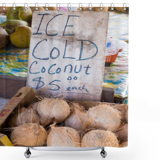 Personality  Ice Cold Coconuts At Farmer's Market In Hawaii Shower Curtains