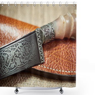 Personality  Beautiful Knife From Damask Steel With Patterns On The Blade Shower Curtains
