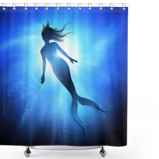 Personality  Swimming Mermaid Under The Waves Shower Curtains