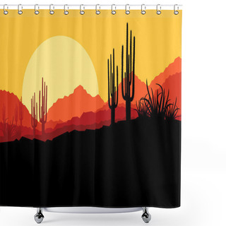 Personality  Desert Wild Nature Landscape With Cactus And Palm Tree Plants Il Shower Curtains
