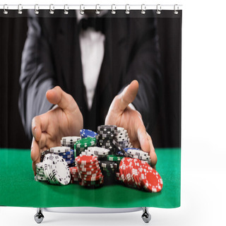 Personality  Poker Player With Chips At Casino Table Shower Curtains
