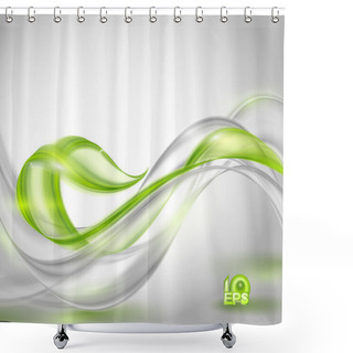 Personality  Abstract Gray Waving Background With Green Element Shower Curtains