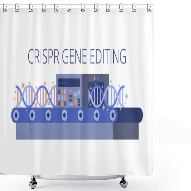 Personality  CRISPR Gene Editing Concept Vector Illustration. Crisper Genetic Engineering Technique For Genome Modifying, Gene Therapy, Repair, Fix. Flat DNA Molecule On Assembly Line Isolated On White Background Shower Curtains