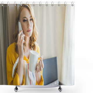 Personality  Woman Talking On Phone Shower Curtains