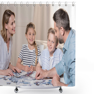 Personality  Family Playing With Puzzle  Shower Curtains