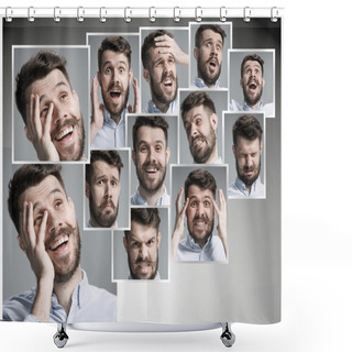 Personality  Set Of Young Mans Portraits With Different Emotions Shower Curtains
