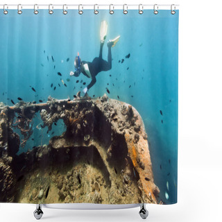 Personality  Shipwreck And Diver Shower Curtains