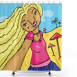 Personality  Girl Makes A Self Portrait Shower Curtains