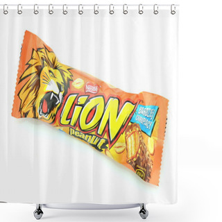 Personality  Lion Chocolate Bar Isolated On White Background Shower Curtains