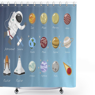 Personality  Colorful Illustration Of Solar System For Education Shower Curtains