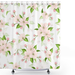 Personality  Seamless Pattern With Pink Apple Blossoms. Vector Illustration. Shower Curtains