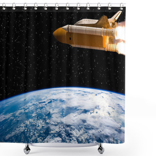 Personality  Rocket Flying Above Earth. Stars And Outer Space. The Elements O Shower Curtains