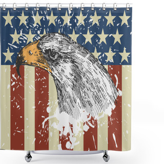Personality  Eagle On Usa Flag Background. Vintage Style. Vector Illustration Shower Curtains