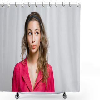 Personality  Doubtfu Young Brunette Woman. Shower Curtains