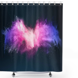 Personality  Abstract Design Of Bright Colored Powder Or Dust Particles Cloud Explosion And Splash With Smoke Flying Over Black Background Shower Curtains